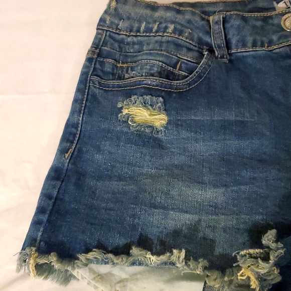 Shorts Embroidered Tiger Cat Flowers Jean Denim Shorts Raw Hem Cut Off 1st Kiss - Picture 3 of 6